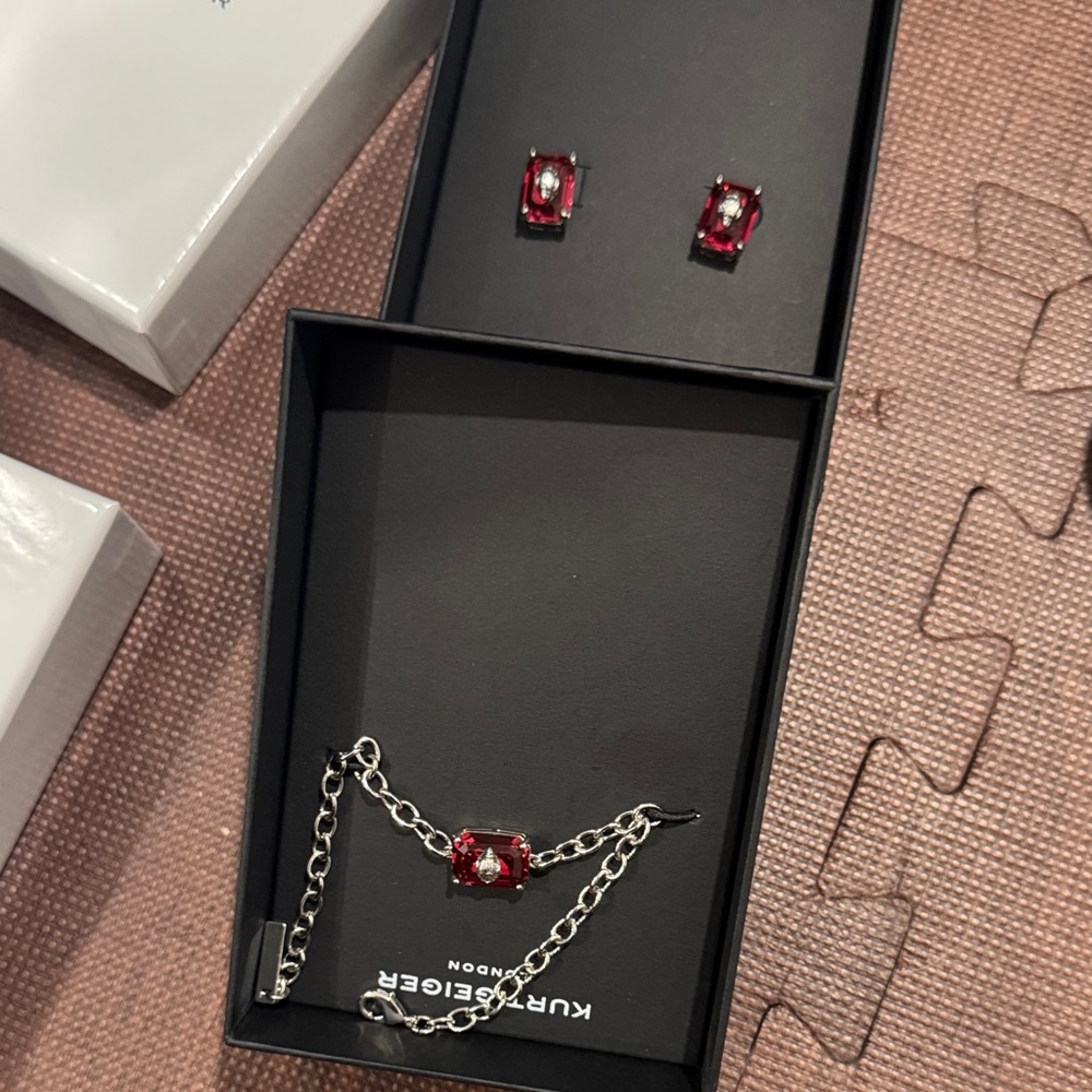 Kurt Geiger Red Crystal Bracelet and Stud Earrings